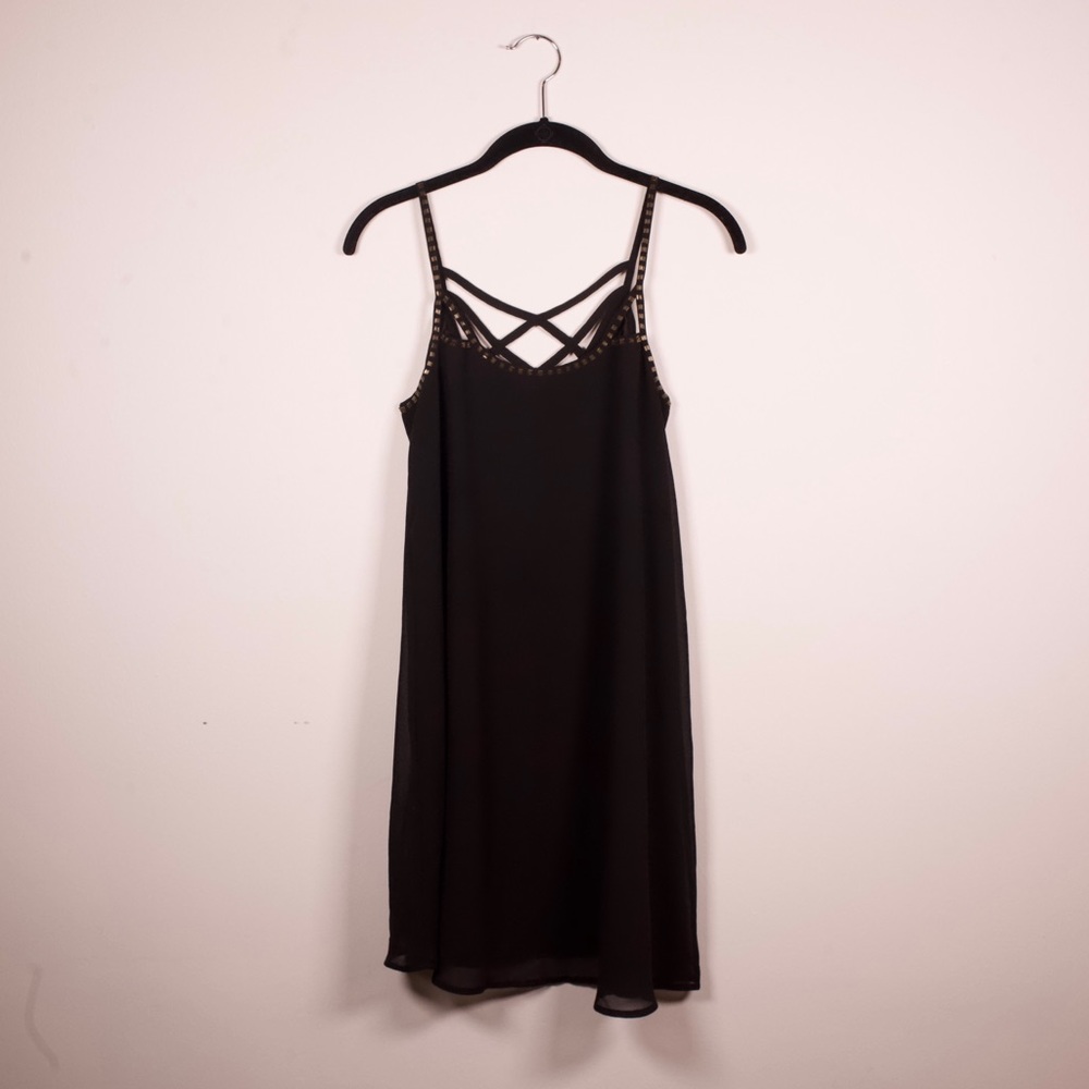 Forever 21 Black Beaded Chiffon Swing Dress